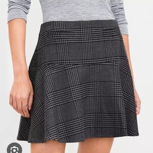 LOFT Black and Gray Plaid A-Line Skirt